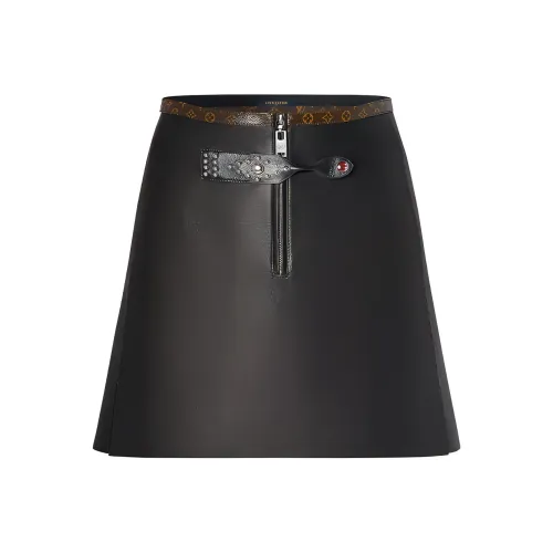 LOUIS VUITTON Новые ежеквартальные продукты LV Черные женские кожаные короткие юбки