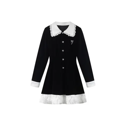 XIAOJUCHUANLI Длинное платье с длинным рукавом женское черное