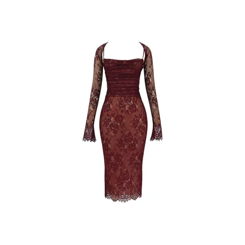 HOUSE OF CB Gaia Длинное Платье с Длинными Рукавами Женское CLARET Темно-фиолетовый Красный