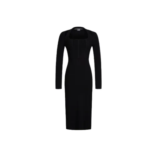 KARL LAGERFELD Длинное платье с длинными рукавами женское черное