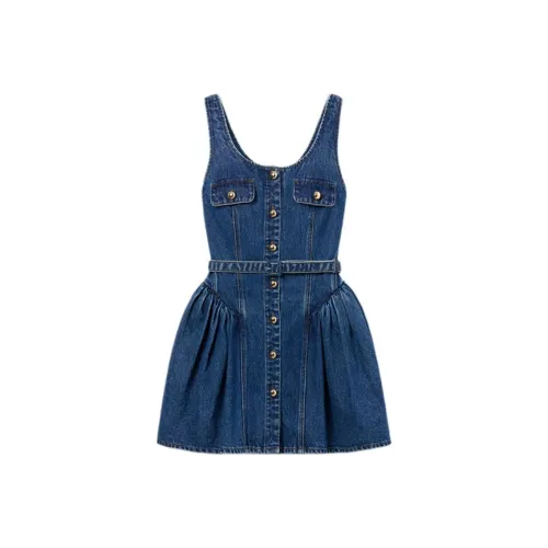 Self Portrait Без рукавов Платье Женское Джинсовый синий