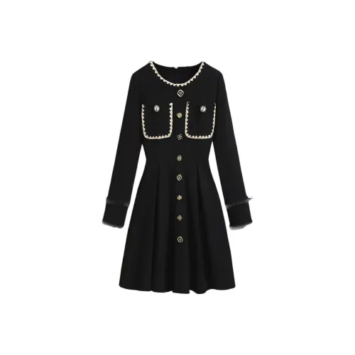 KEAB Длинное платье с длинными рукавами женское черное