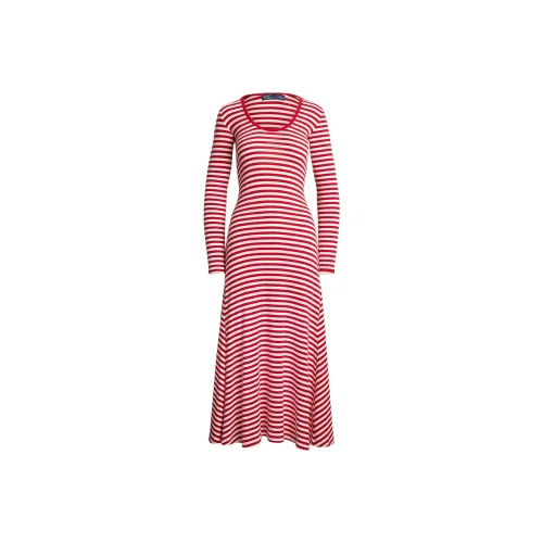 Polo Ralph Lauren SS25 Длинное Платье с Длинными Рукавами Женское Красное