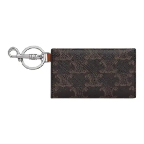 CELINE Triomphe Холст Телячья кожа Держатель для карт Женский Коричневый