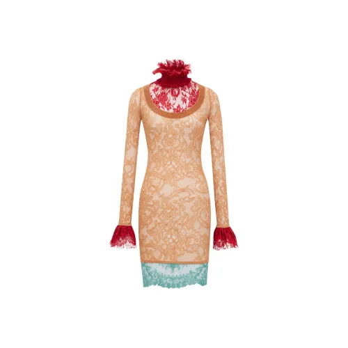 SAINT LAURENT Длинное платье с длинными рукавами женское оранжевое