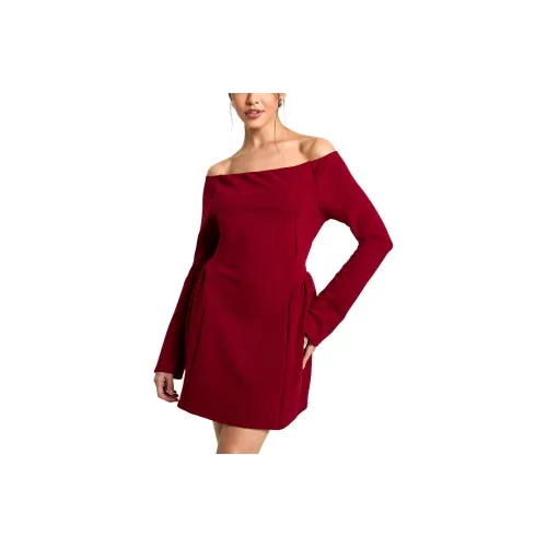 NASTY GAL Высокий Bardot Галстук Спина Skater Платье Длинное С рукавами Платье Женское Бургунди