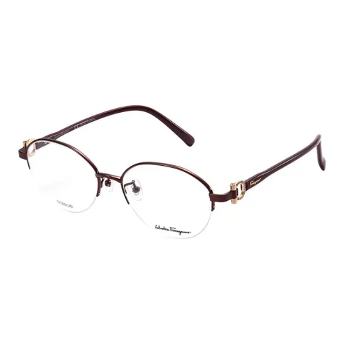 FERRAGAMO Пластина And Металл Овал Оправы для очков Унисекс Коричневый