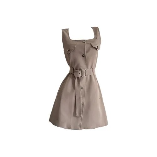 XIAOJUCHUANLI Без рукавов Платье Женское Хаки