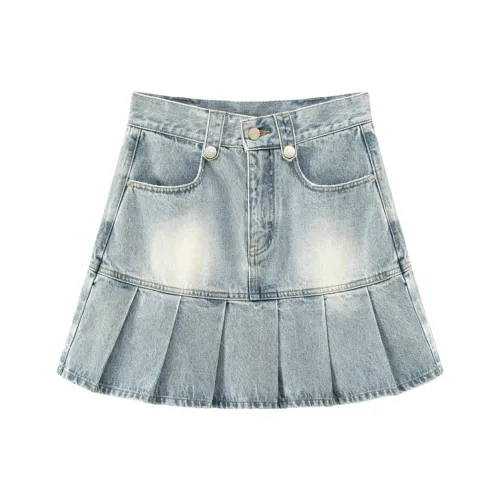 CHUU Повседневные короткие юбки женские джинсовый синий