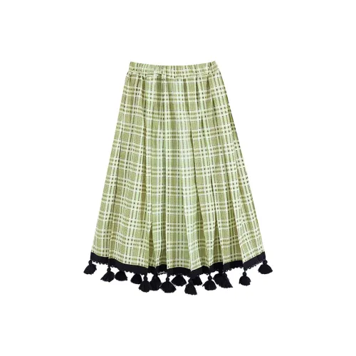Ouyang Повседневный Длинный Юбка Женские Зеленый