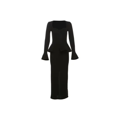 DATOUXIAYUBUCHOU Длинное платье с длинными рукавами женское черное