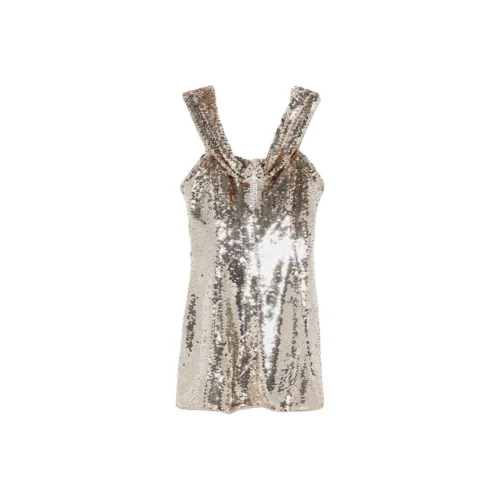 Self Portrait Без рукавов Платье Женское Золотое