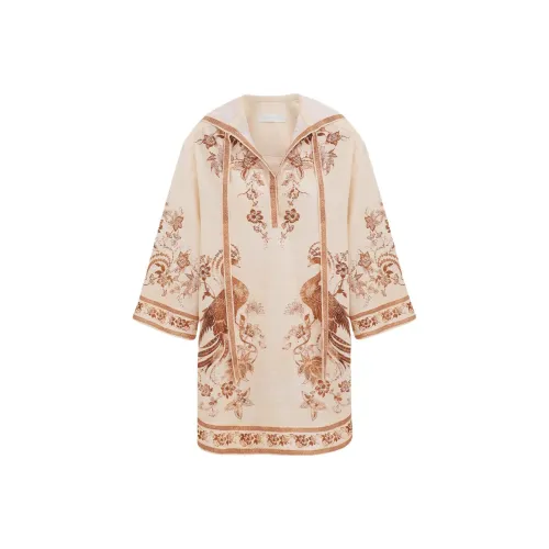 Zimmermann SS25 Длинное Платье с Длинными Рукавами Женское Коричневое