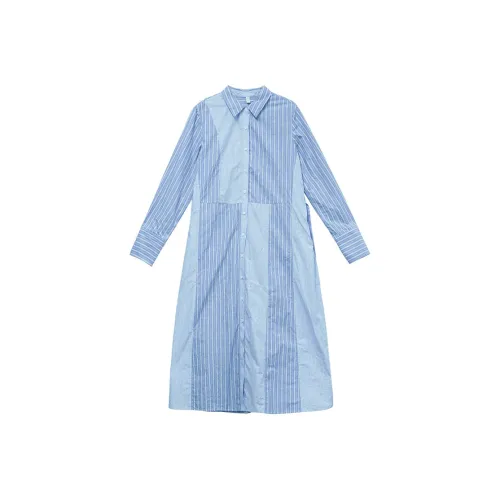 KERANPUJIAN Длинный рукав Платье Женское Синее