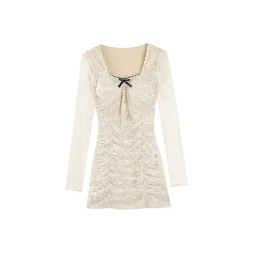 Mochahome Длинное платье с длинными рукавами цвет белый