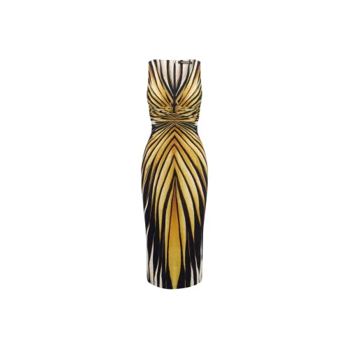 Roberto Cavalli SS24 Sleeveless Dress Women's Black Gold Multicolor Роберто Кавали SS24 Без рукавов Платье Женское Черное Золото Многоцветное