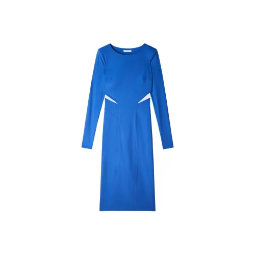 Patrizia Pepe Длинное платье с длинными рукавами женское синее