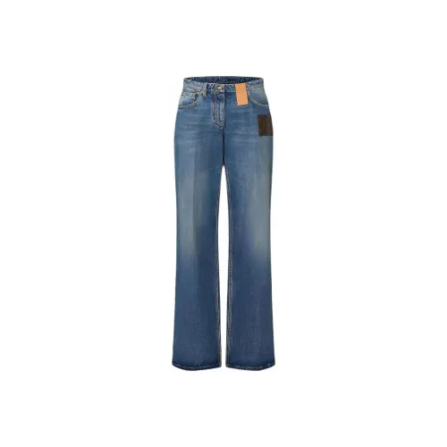 LOUIS VUITTON Каменная стирка Монограмма Патч Boot Cut Джинсы Женские Синий