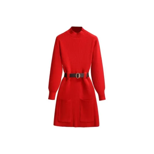 Silky Queen Длинное платье с длинными рукавами женское красное