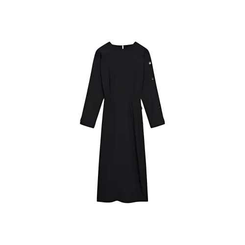 Massimo Dutti Длинное платье с длинными рукавами женское черное