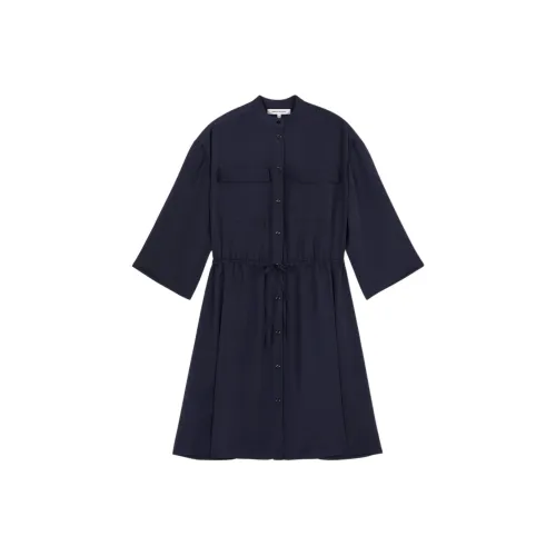 Maison Kitsune Длинное платье с длинными рукавами женское темно-синий