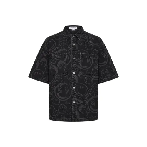 URBAN REVIVO Темно-черный Серый с принтом Мужская рубашка