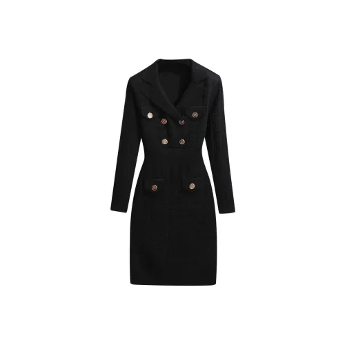 Silky Queen Длинное платье с длинными рукавами женское черное