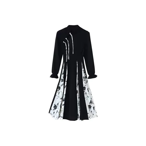 Lookinto Длинное платье с длинными рукавами женское черное