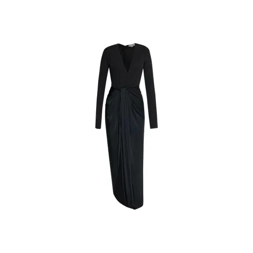Victoria Beckham Черное Женское Длинное Платье с Рукавами