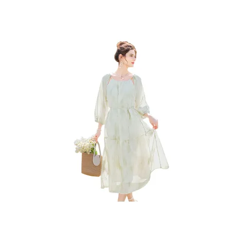 TOUCH Длинное платье с длинными рукавами женское бежевый зеленый