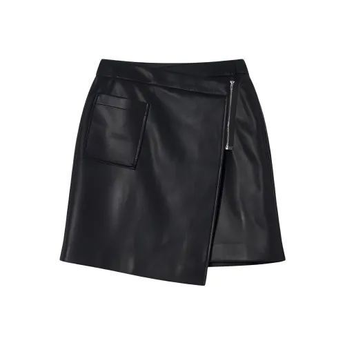 Goodland Кожаная короткая юбка женская черная