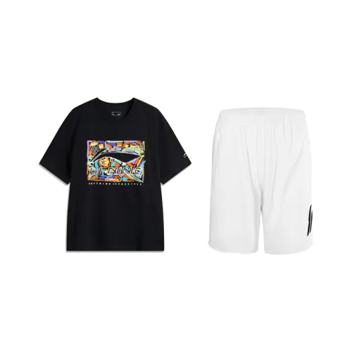 Лайнер Повседневная Спортивная Одежда Унисекс Черный Топ + Белые Штаны