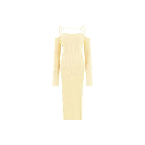Jacquemus Длинное платье с длинными рукавами женское бежевый