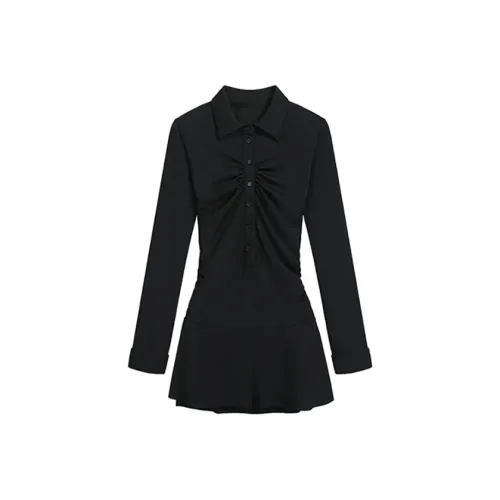 BIFH Длинное платье с длинными рукавами женское черное