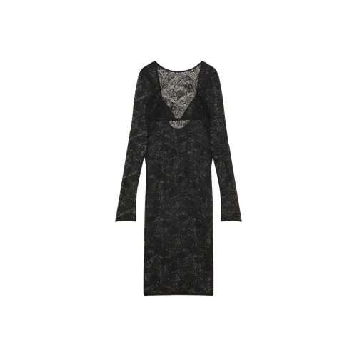 Patrizia Pepe Длинное платье с длинными рукавами женское черное