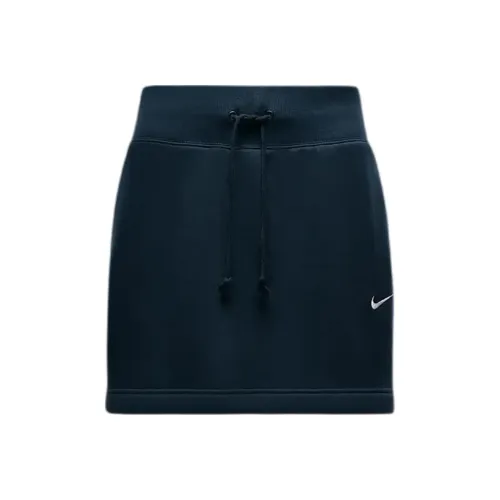 nike Sportswear Phoenix Fleece Тонкий Мини Юбка Повседневная Короткая Юбка Женская Морской Синий