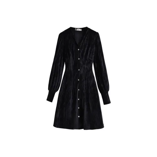 Silky Queen Длинное платье с длинными рукавами женское черное