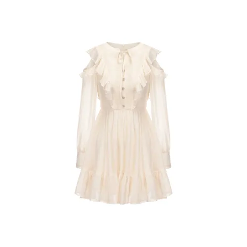 CHIWAWAMEME Длинное платье с длинными рукавами женское кремово-бежевый