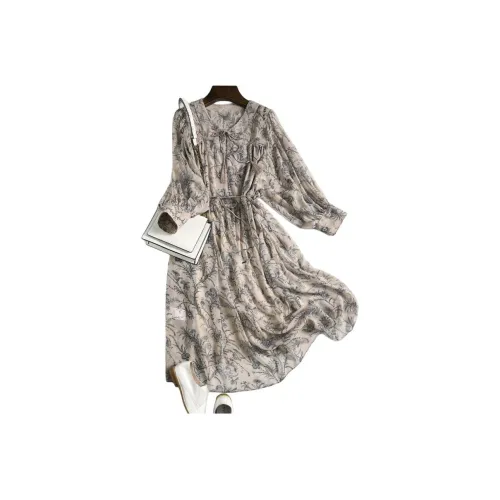 Конкубин Фигура Длинный рукав Платье Женское Светло-серый Фиолетовый