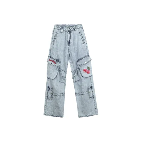 LALABOBO SS24 Джинсы Женские Средне-голубой Белый