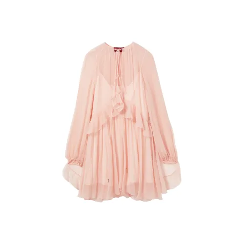 GUCCI SS25 Cruise Коллекция Длинное Платье с Длинными Рукавами Женское Светло-Розовое
