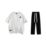 Комплект одежды (Белая и Серая футболка + Черные повседневные штаны)