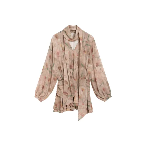 PAZZO Длинный рукав Платье Женские Дым Чай Пудра