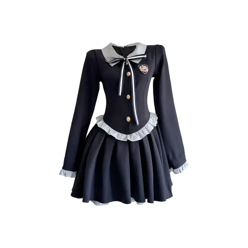 XIAOJUCHUANLI Длинное платье с длинным рукавом женское черное