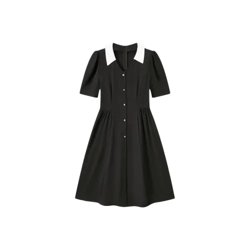 EICHITOO Короткое платье с короткими рукавами женское черное