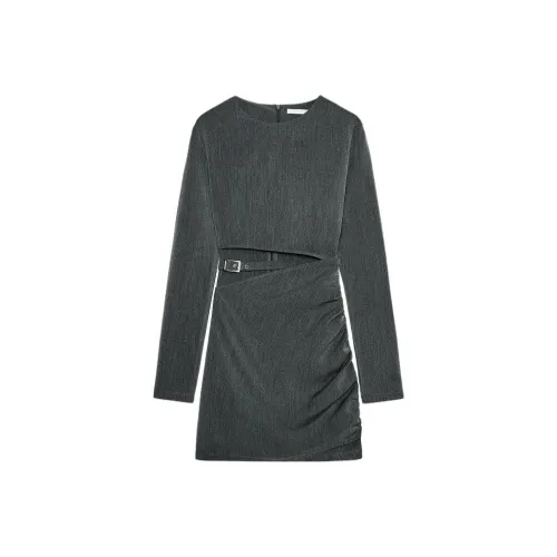 ZARA Длинное платье с длинными рукавами женское серое