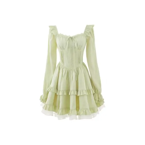 MO VOICE Длинное платье с длинными рукавами женское зеленое