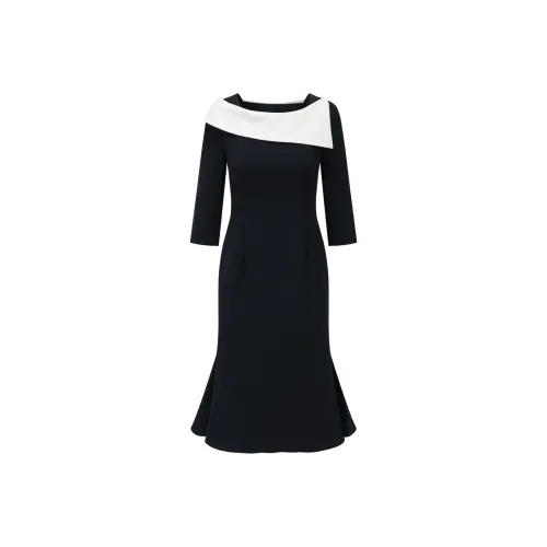 ONE SHALLOW Длинное Платье с Длинными Рукавами Женское Романтическое Черное