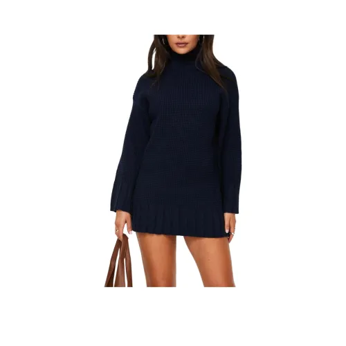 PRINCESS POLLY TARIN KNIT Мини Платье Длинное Платье с Длинными Рукавами Женское Темно-синий Морской синий