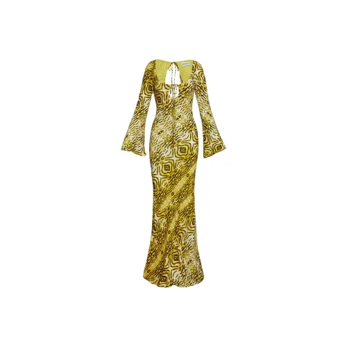 PRINCESS POLLY Настройка Солнце Длинный рукав Макси платье Длинный рукав Платье Женское Желтый черный Желтый черный